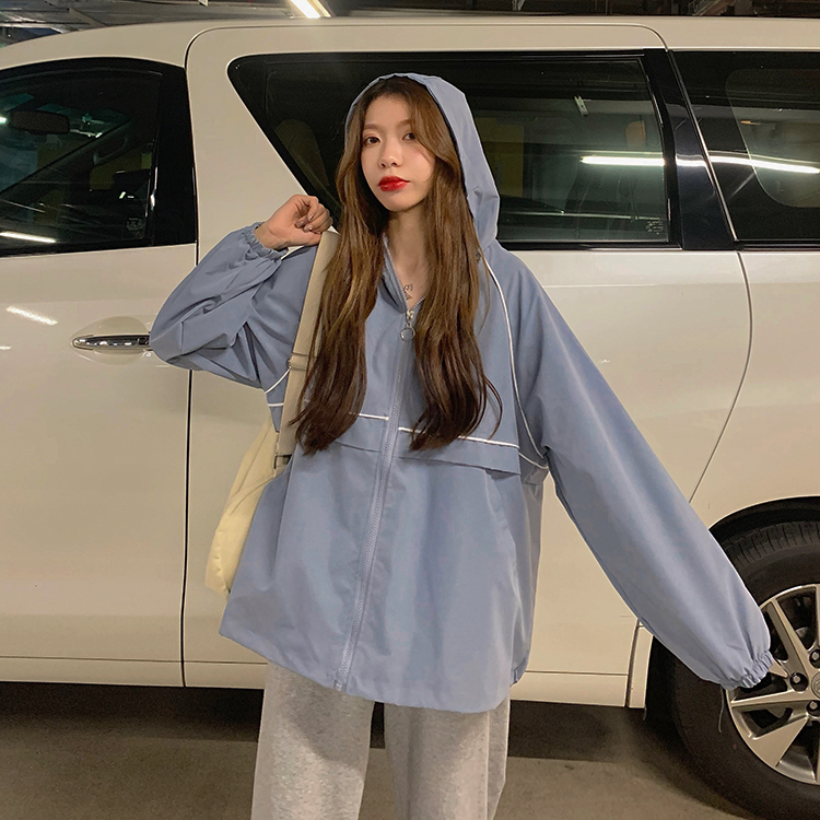 Real price real shot ~ BF color contrast striped blow up street zipper frock jacket three colors in