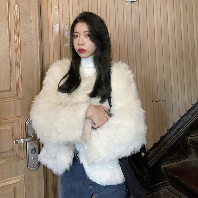 Real price shooting ~ retro style thick fur coat texture fur coat + solid color high collar backing