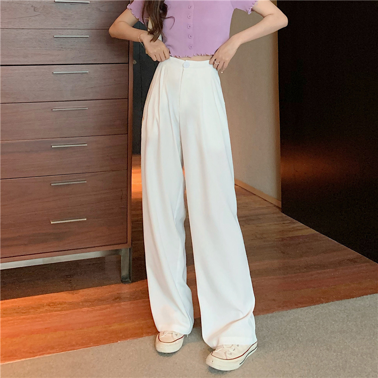 Real price real shot - summer new simple and versatile high waist drop feeling straight tube wide leg suit pants