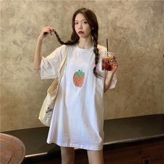 Real price real shot ~ summer new age reduction cute strawberry print loose round neck versatile T-shirt
