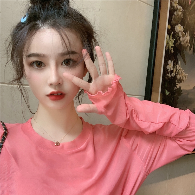 There are real price photos ~ New Sexy perspective solid color mesh long sleeve sunscreen t 11 color in