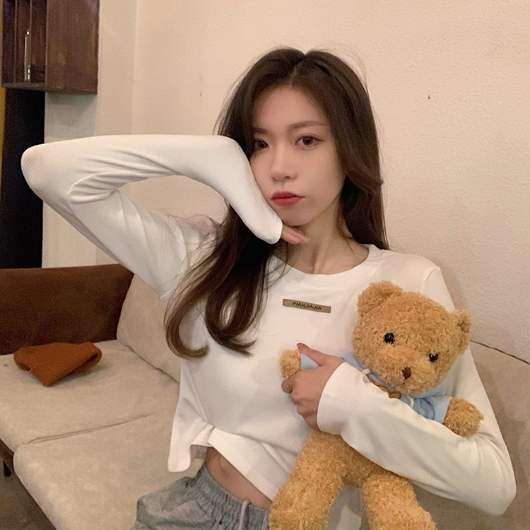 Real price real shooting - spring new round neck letter label thread short slim bottomed shirt tricolor in