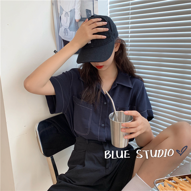 Real price real shot ~ new simple bright line design Short Sleeve Shirt