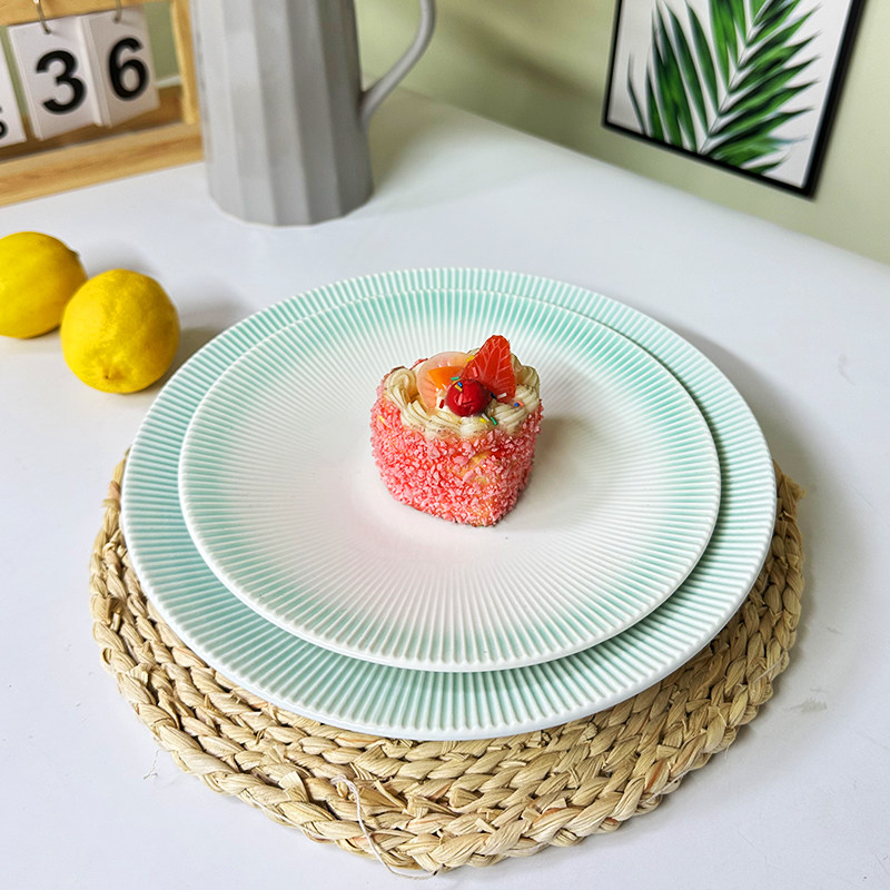 简约浮雕陶瓷餐盘反应釉餐厅家用菜盘牛排盘米饭碗小清新套装微瑕,餐饮具,盘,淘宝优惠券,粉丝福利购,淘宝优惠卷