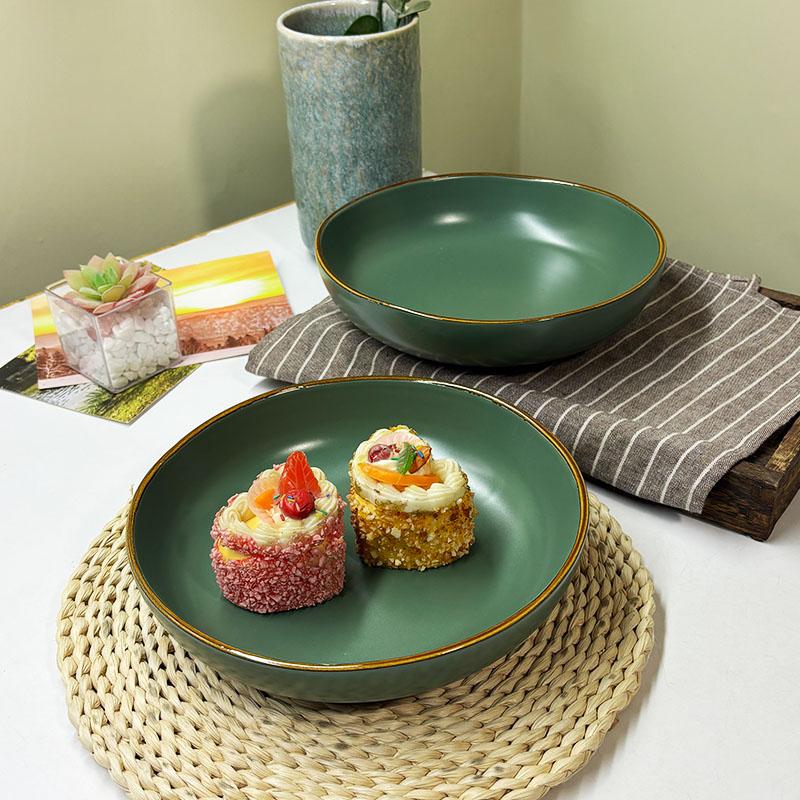 复古陶瓷水果沙拉碗深盘子