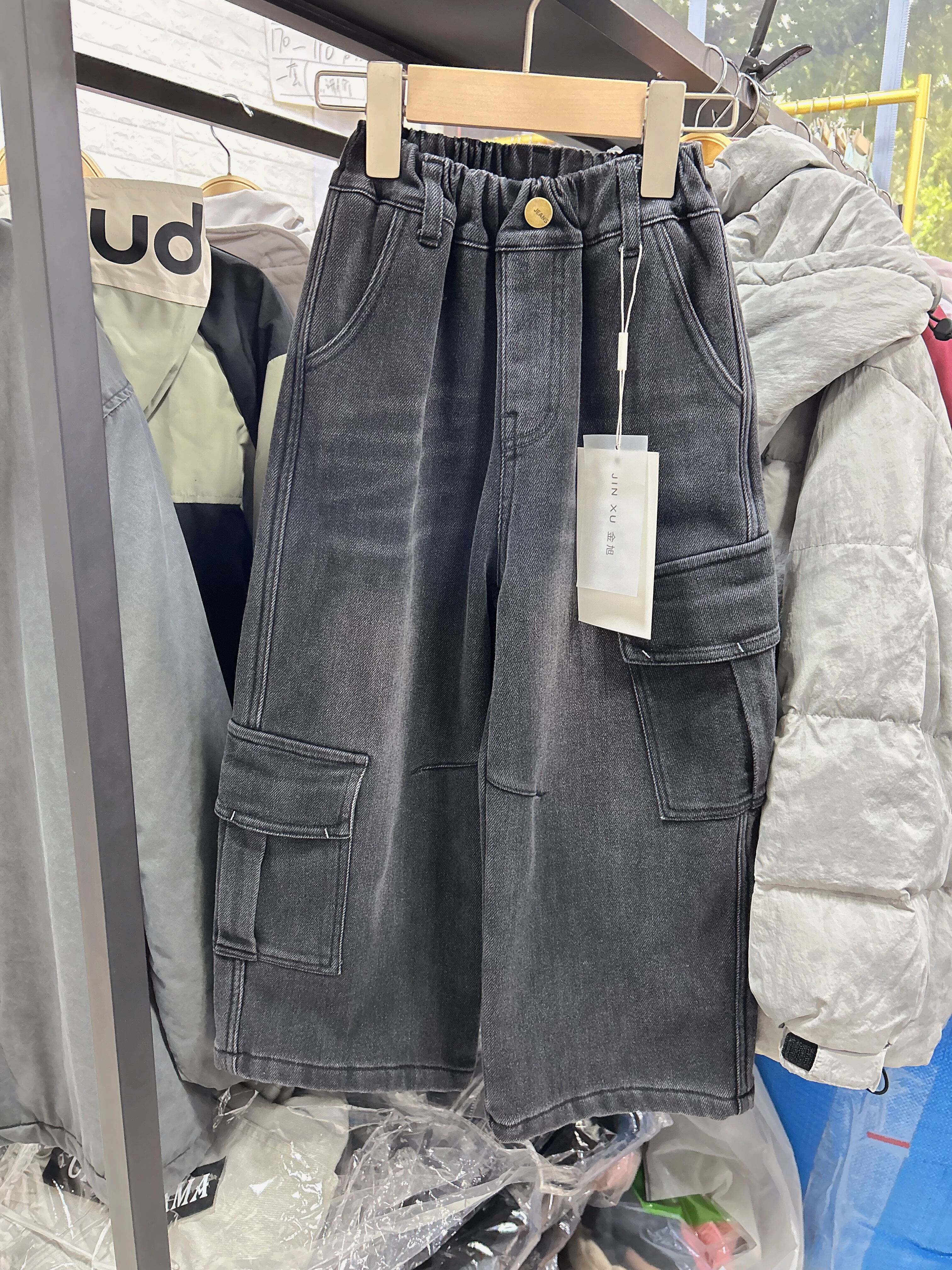 2025韩系品牌男女童休闲一体绒百搭工装软牛仔裤120-160码潮