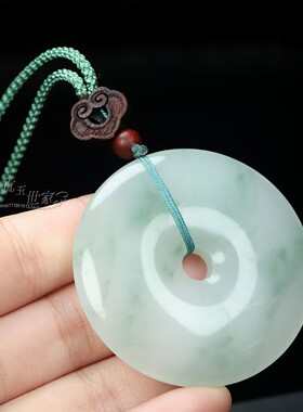 金丝玉飘花平安扣和田玉吊坠男女