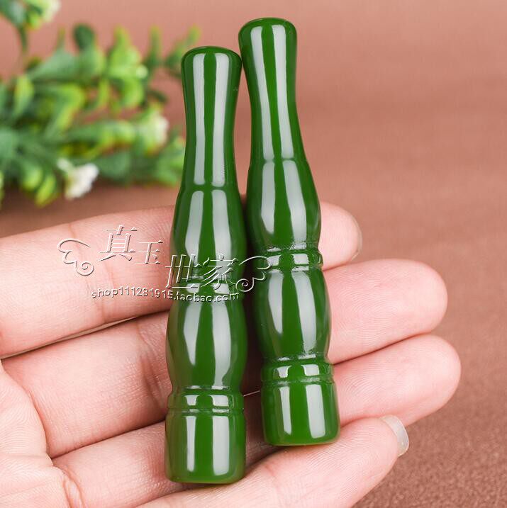 和田色玉烟嘴男女烟杆老烟嘴青玉烟嘴过滤嘴粗细两用男女款配饰