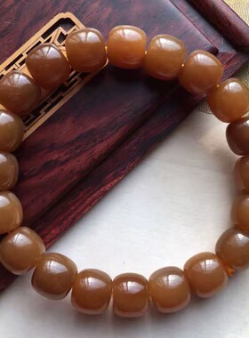 和田色玉手链且末糖色手链男女平安晴水玉石老型珠百搭手串链子