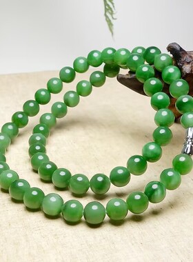 高端和田色玉石菠菜绿碧绿色玉项链帝王绿锁骨男女圆珠佛珠送礼