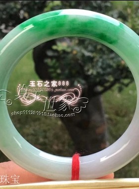 翡翠色圆条绿色手镯帝王绿飘花紫罗兰色女士简约百搭手镯