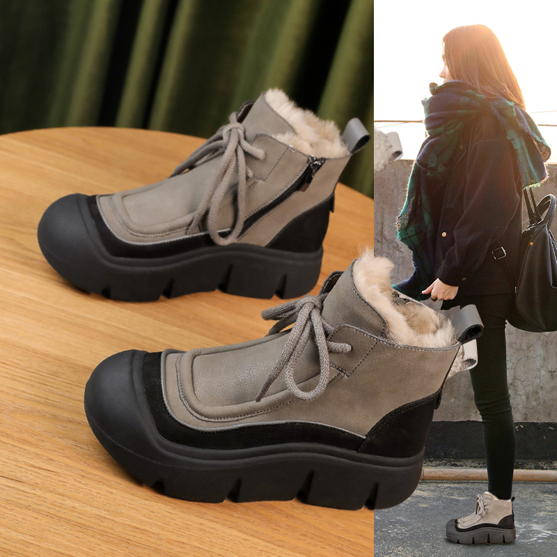厚底增高马丁雪地靴女加绒保暖