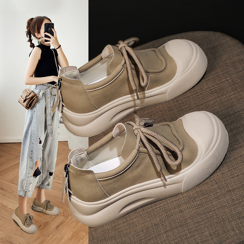 厚底板鞋女秋季新款2025夏超火透气真皮休闲复古增高妈妈单鞋爆款,女鞋,休闲板鞋,淘宝优惠券,粉丝福利购,淘宝优惠卷