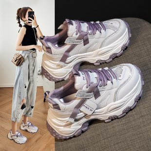 2026春季新款超火厚底老爹鞋女加绒保暖内增高小白运动休闲鞋爆款