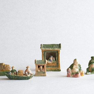 日本手工制作 仿唐三彩泥玩 传统民居模型雕塑 盆栽配景 人文篇