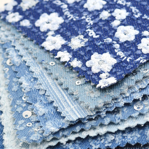 牛仔拼布组作业改造小样 面料课特殊布料小样 印花布头补丁小块