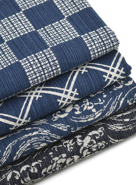 藏蓝灰黑色系印花布组 灰龙鲤鱼狗狗樱花和风衬衫裙子 皱布面料