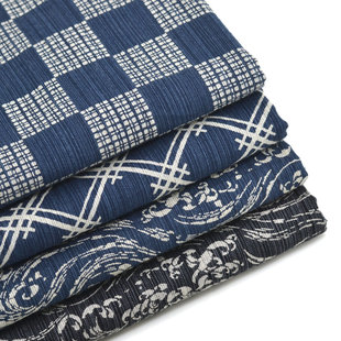藏蓝灰黑色系印花布组 灰龙鲤鱼狗狗樱花和风衬衫裙子 皱布面料