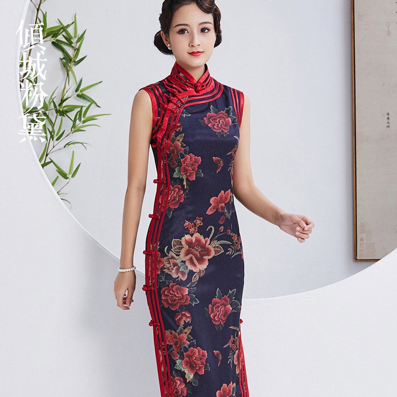 傾城粉黛真絲長款盤扣旗袍裙高級(jí)旗袍優(yōu)雅新款日常宴會(huì)優(yōu)雅貴氣