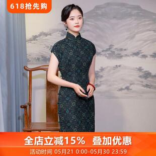 曼殊*三重门2026新款女旗袍夏季40姆米绢纺桑蚕丝香云纱日常可穿