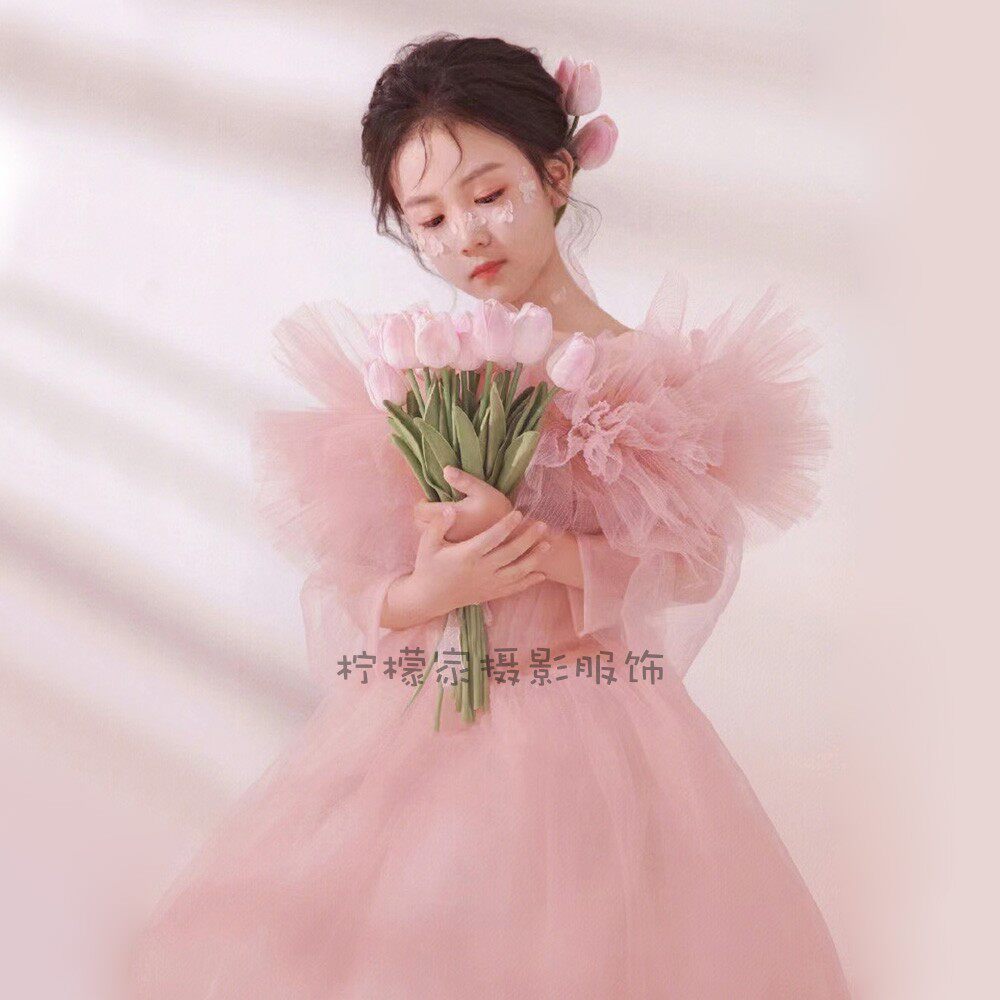 郁金香公主风高端女宝仙仙纱裙写真萝莉甜心粉色系洋气女童蓬蓬裙