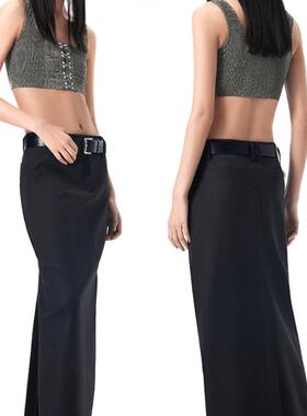 2025春夏秋季新款高级感西装开叉长裙女直筒半身裙显瘦一步裙子