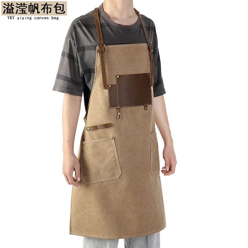 欧美时尚油蜡过蜡帆布工具围裙亚马逊欧美机修木匠制服配疯马皮