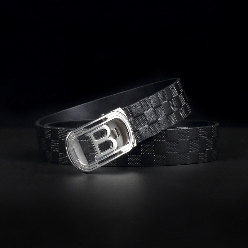 秋冬不锈钢自动扣男款腰带真皮压花腰带头层纯牛皮B字母男士皮带