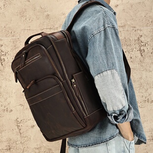 疯马皮双肩包男款 大容量真皮男包商务休闲 跨境热销新品 2026新款