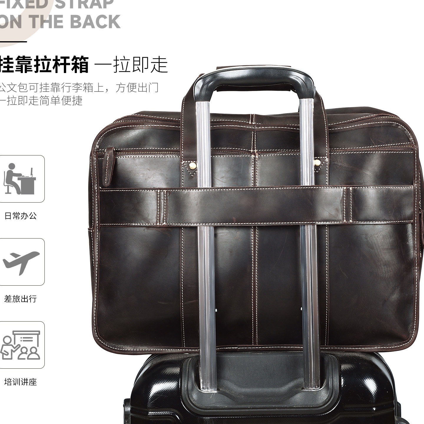 秋冬MASIWEI疯马皮欧美复古男大容量手提包 真皮商务公文包通勤