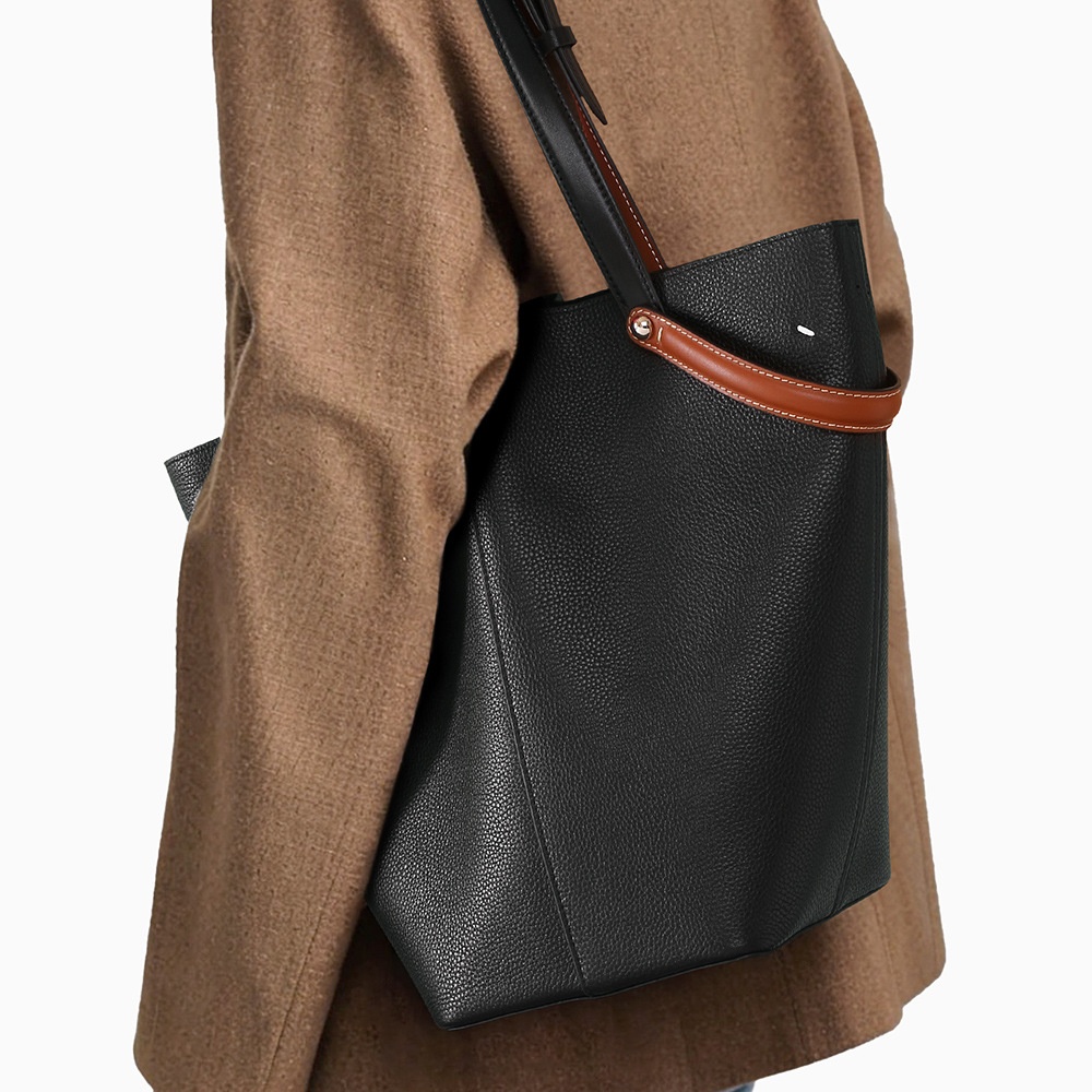 秋冬热销大容量水桶包真皮女包感轻奢菜篮子单肩包头层牛皮托特包