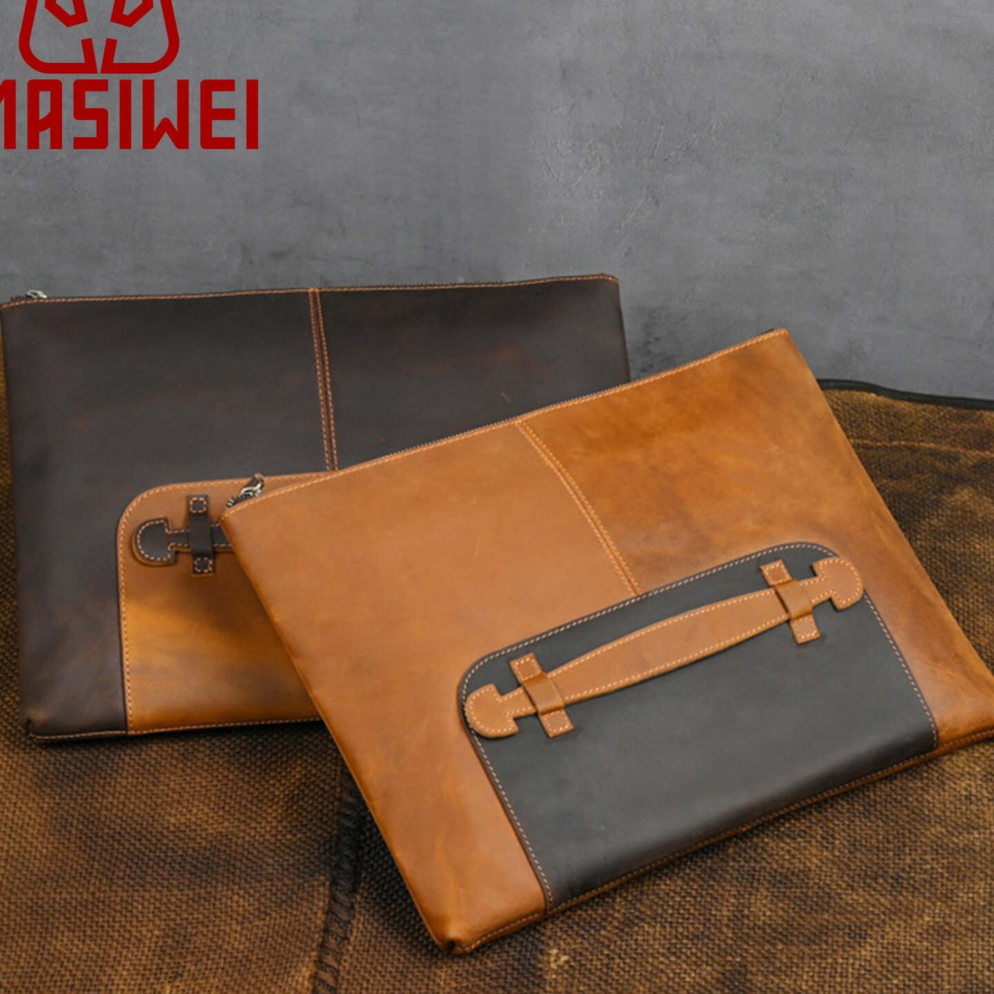 秋冬跨境男士真皮手夹包高端疯马皮手拿包信封包男款纯皮men bag