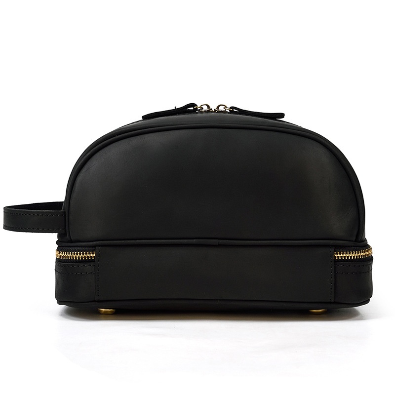 秋冬欧美复古真皮男士手拿包疯马皮旅行洗漱包中性牛皮化妆品长