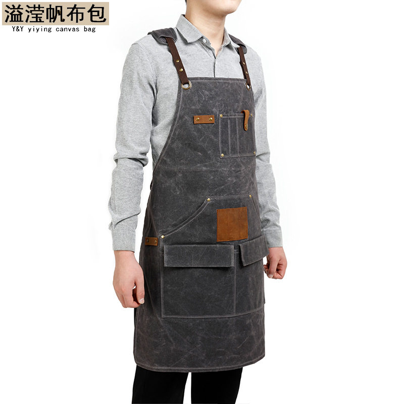 欧美时尚油蜡过蜡帆布裙工具围裙亚马逊爆款欧美机修木匠制服头层
