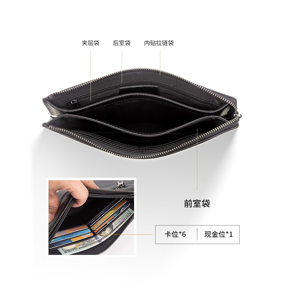 旅行通勤佳美达十字纹真皮男士手拿包头层牛皮超薄商务小拎包跨境