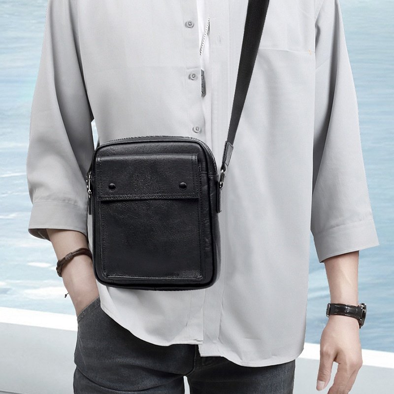 秋冬新款男式包包时尚横款真皮男款单肩包休闲邮差简约头层牛皮