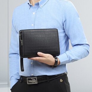 手抓包感大容量男士 2026新款 锁鳄鱼纹男式 真皮男包防盗密码 新款