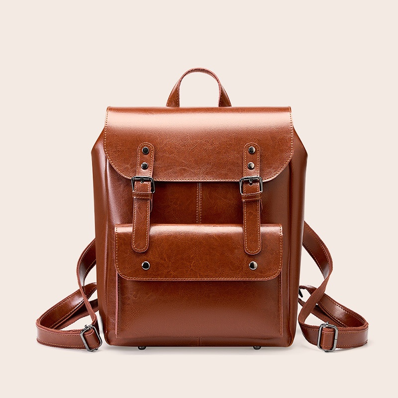 秋冬大容量女双肩包英伦风复古中性双肩包真皮耐磨牛皮电脑背包