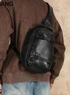 秋冬头层牛皮男士胸包通勤休闲多功能单肩包复古真皮斜挎包感包包