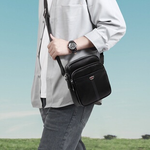 休闲感头层牛皮单肩 轻便斜挎包潮流通勤商务男包时尚 2026新款 男士