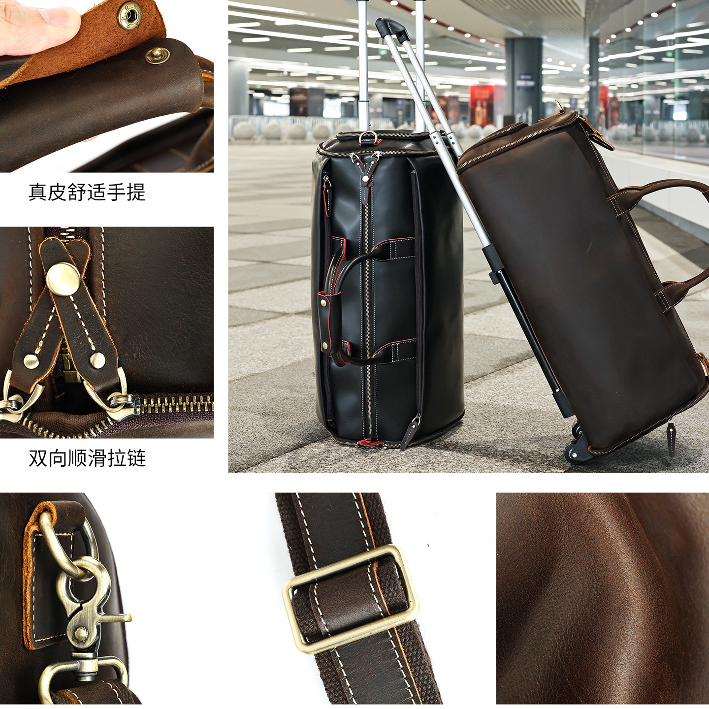 秋冬跨境头层牛皮单肩包 欧美复古疯马皮旅行包斜挎包真皮西装