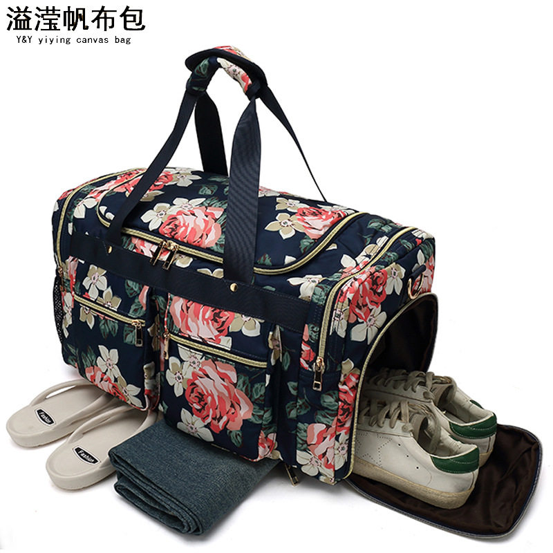 欧美时尚防水尼龙料旅行包印花单肩行李袋大容量帆布收纳手提旅游