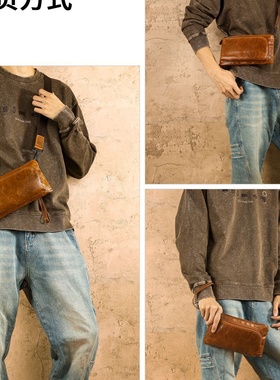 秋冬跨境热销男包真皮单肩包复古男士胸包通勤休闲包包感斜挎包