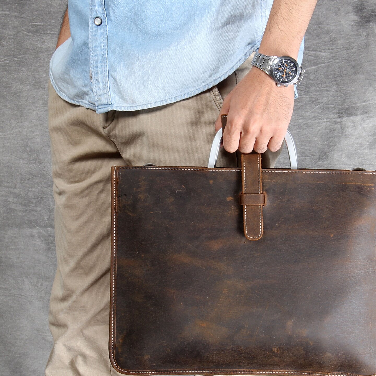 旅行通勤思沃可  简约经典头层牛皮手提公文包男真皮单肩挎包欧美
