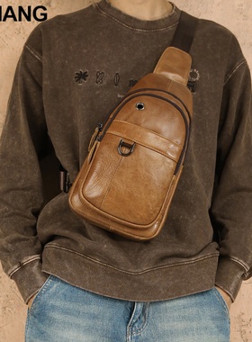 秋冬热销爆款男士真皮胸包复古潮流单肩包多功能大容量男包通勤
