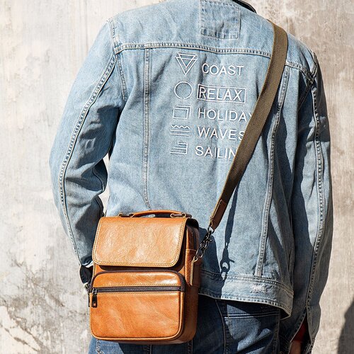 2026新款Men's sling bag欧美跨境男士真皮斜挎包复古头层牛皮