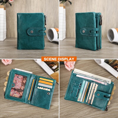 秋冬黑天使可放airtag防丢追踪器牛皮男士钱包RFID防盗刷三折搭扣