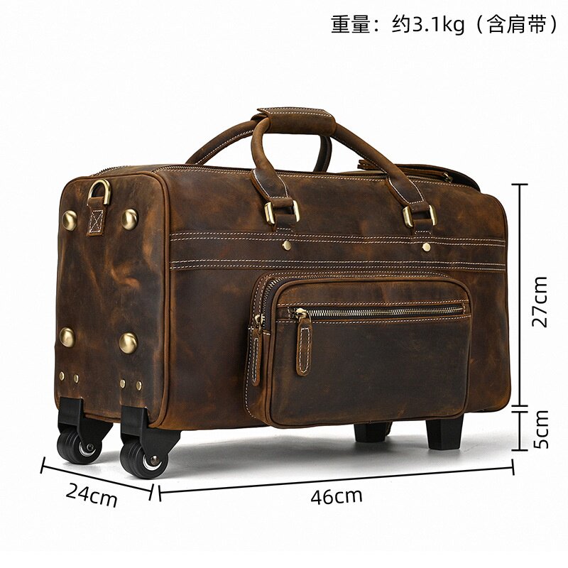 秋冬新款疯马皮拉杆箱复古牛皮旅行包大容量行李箱商务出差真皮