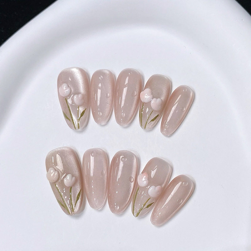 冰透裸色纯手工穿戴甲郁金香浮雕猫眼甜美可爱可拆卸美甲贴片爆闪,彩妆/香水/美妆工具,穿戴甲/甲片,淘宝优惠券,粉丝福利购,淘宝优惠卷