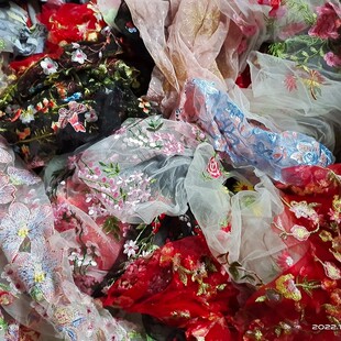 精致网纱刺绣绣花花卉植物布料 芭比娃衣发饰手工diy辅料称斤一斤